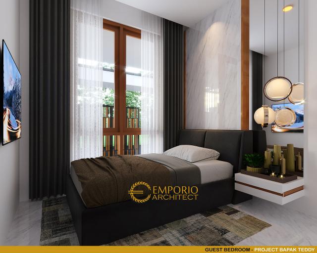 Desain Kamar Tidur Tamu Rumah Modern 3 Lantai Bapak Teddy di Jakarta Utara