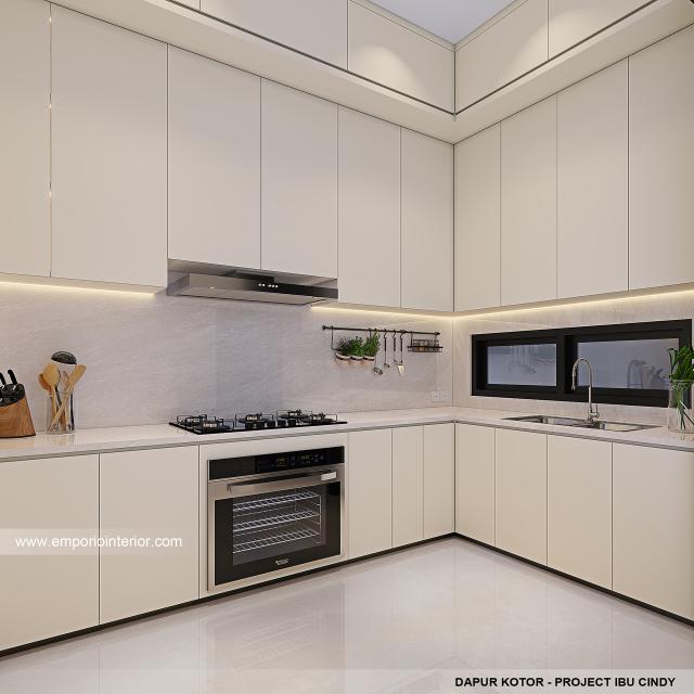 Desain Dapur Kotor Rumah Modern 3 Lantai Ibu CNY di Surabaya