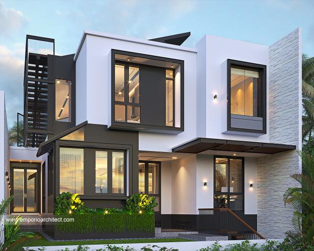 Desain Tampak Belakang Rumah Modern 3 Lantai Ibu YNE di Bogor