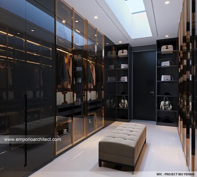 Desain Walk In Closet Rumah Modern 3 Lantai Ibu YNE di Bogor