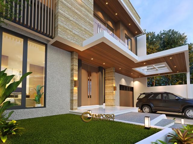 Desain Tampak Detail Depan Rumah Modern 3 Lantai Bapak Fahmi di Tangerang, Banten