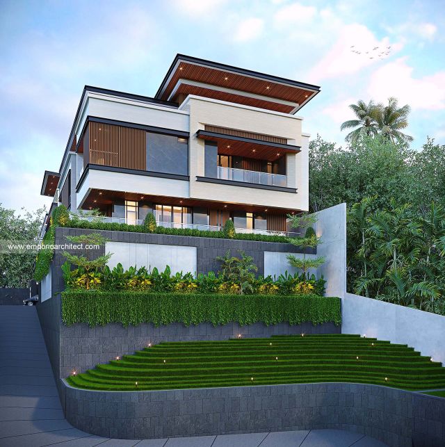 Desain Tampak Depan Rumah Modern 3 Lantai Bapak WLL di Samarinda