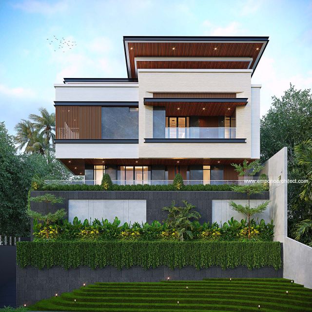 Desain Tampak Depan 3 Rumah Modern 3 Lantai Bapak WLL di Samarinda