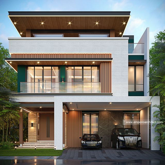 Desain Tampak Depan Rumah Modern 3 Lantai Ibu SLI di BSD, Tangerang Selatan