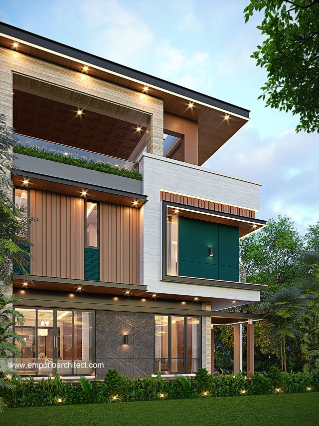 Desain Tampak Samping Rumah Modern 3 Lantai Ibu SLI di BSD, Tangerang Selatan