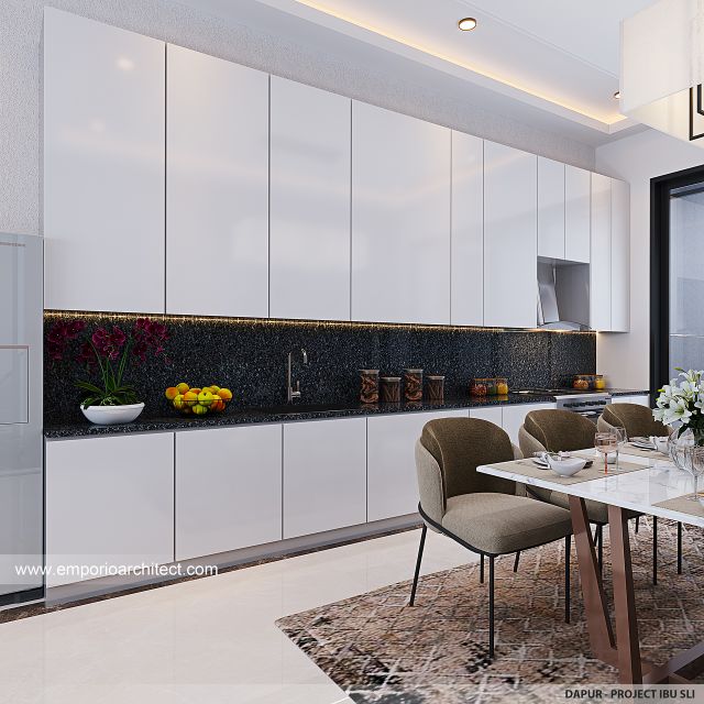 Desain Dapur Rumah Modern 3 Lantai Ibu SLI di BSD, Tangerang Selatan