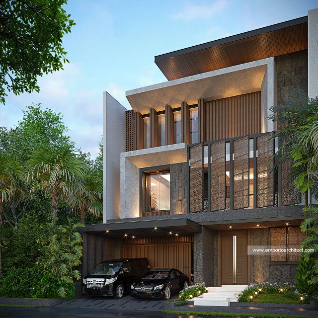 Desain Tampak Depan 2 Rumah Modern 3 Lantai Ibu RC di Alam Sutera, Tangerang