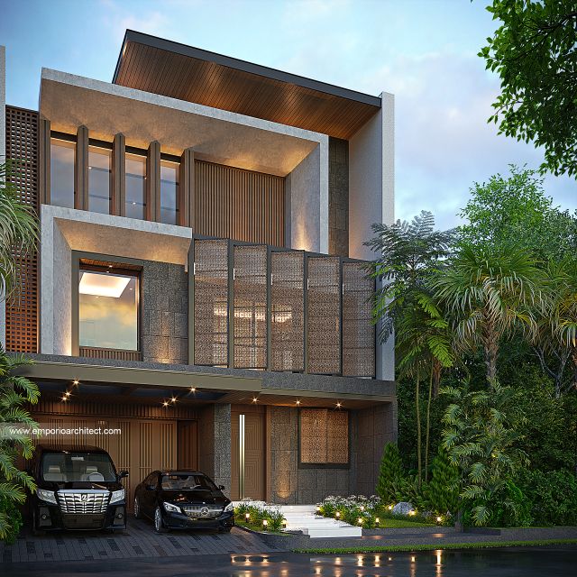 Desain Tampak Depan 3 Rumah Modern 3 Lantai Ibu RC di Alam Sutera, Tangerang