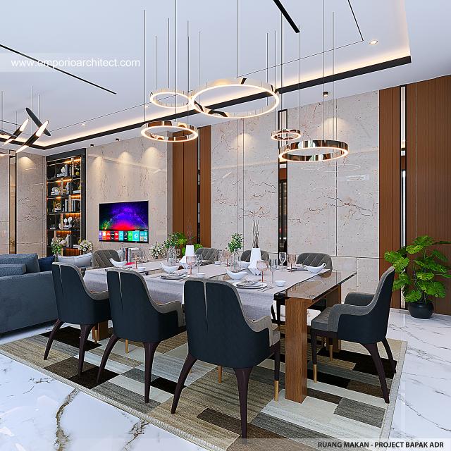 Desain Ruang Makan Rumah Modern 3 Lantai Bapak ADR di Jakarta