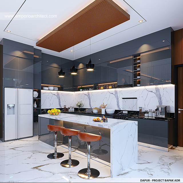 Desain Dapur Rumah Modern 3 Lantai Bapak ADR di Jakarta