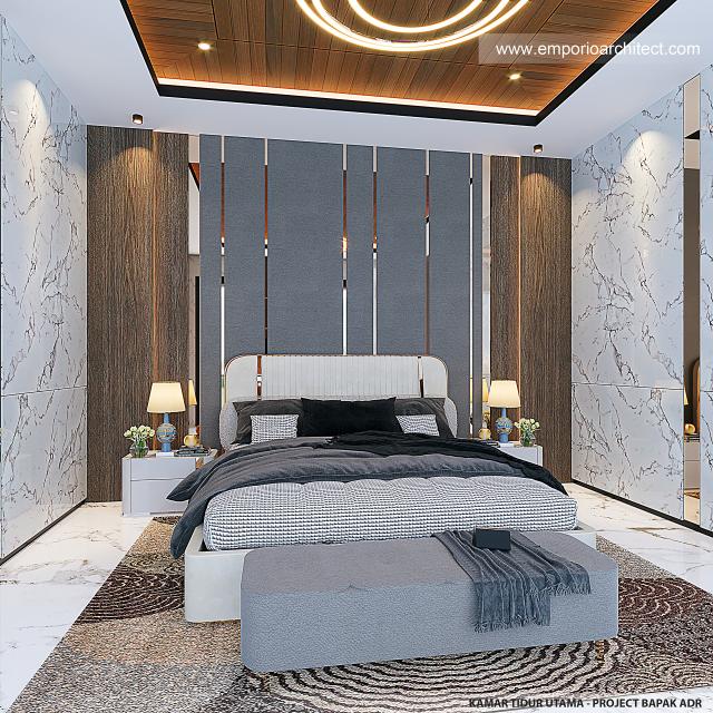 Desain Kamar Tidur Utama Rumah Modern 3 Lantai Bapak ADR di Jakarta