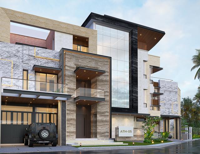 Desain Rumah Modern 3 Lantai Mr. Bong Reiner di Jakarta - Tampak Depan