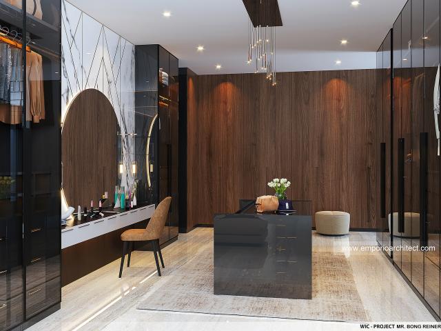 Desain Walk In Closet Rumah Modern 3 Lantai Mr. Bong Reiner di Jakarta