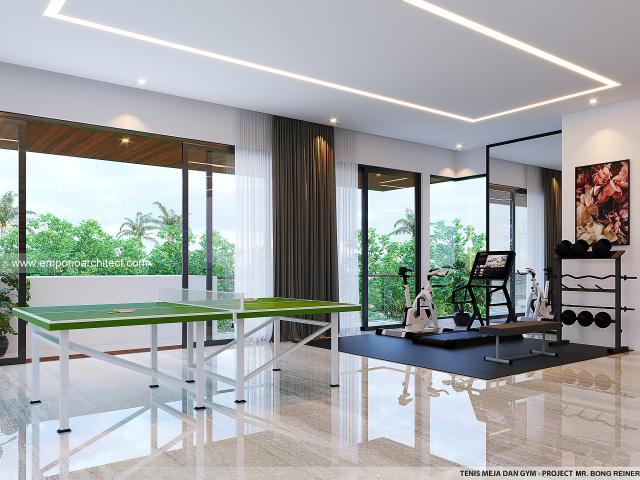 Desain Area Tenis Meja dan Area Gym Rumah Modern 3 Lantai Mr. Bong Reiner di Jakarta