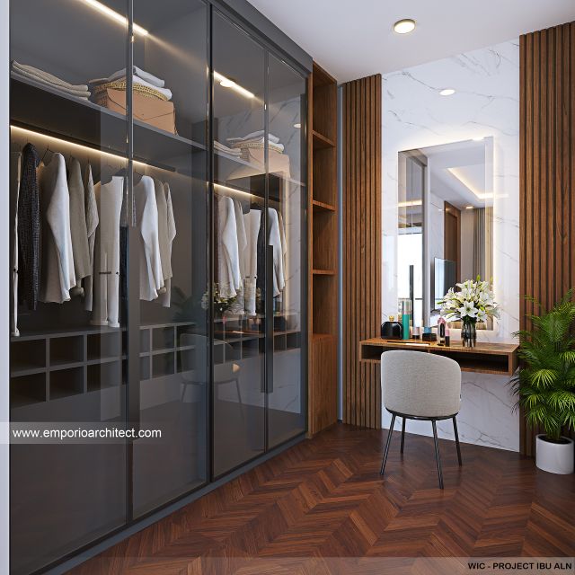 Desain Walk In Closet Rumah Modern 3 Lantai Ibu ALN di Bali