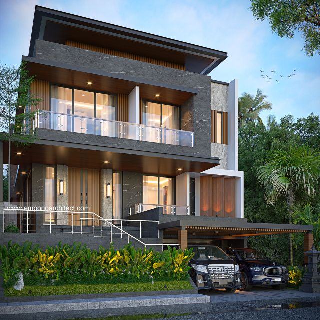 Desain Tampak Depan 2 Rumah Modern 3 Lantai Ibu ALN di Bali