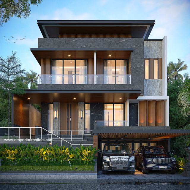 Desain Tampak Depan 3 Rumah Modern 3 Lantai Ibu ALN di Bali