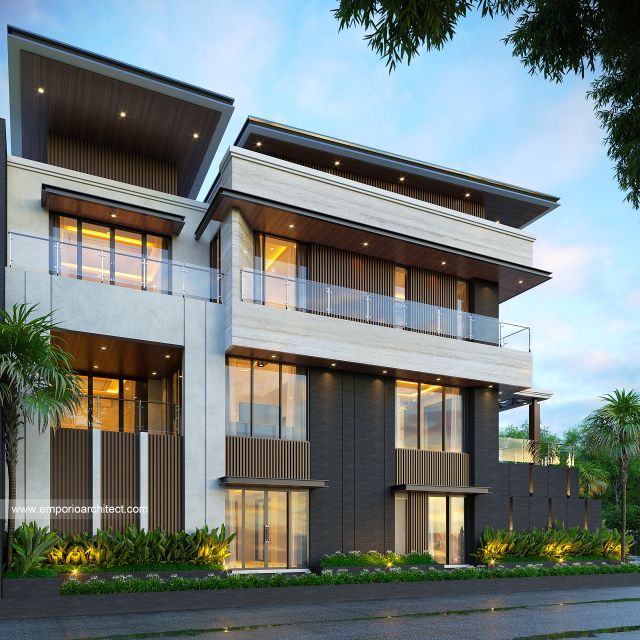 Desain Tampak Samping Rumah Modern 3 Lantai Ibu WT di Aceh