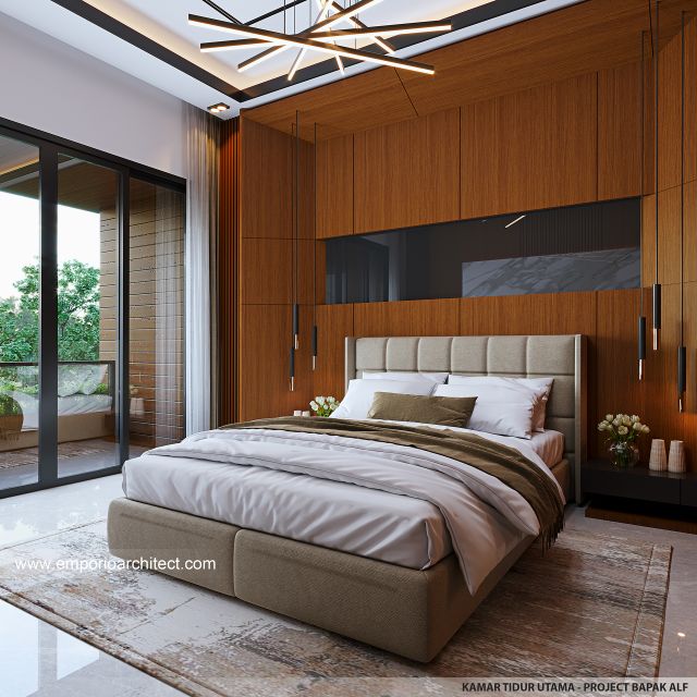 Desain Kamar Tidur Utama Rumah Modern 3 Lantai Bapak ALF di Denpasar, Bali