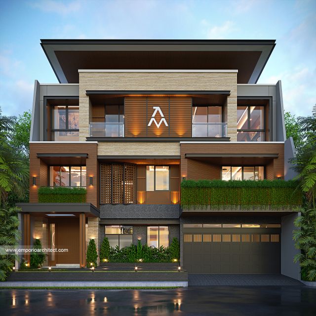 Desain Tampak Depan Rumah Modern 3 Lantai Bapak ALF di Denpasar, Bali