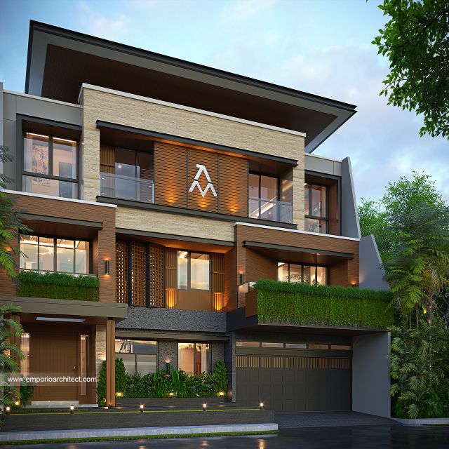 Desain Tampak Depan 2 Rumah Modern 3 Lantai Bapak ALF di Denpasar, Bali