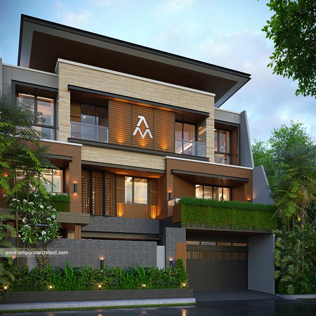 Desain Tampak Depan Dengan Pagar Rumah Modern 3 Lantai Bapak ALF di Denpasar, Bali