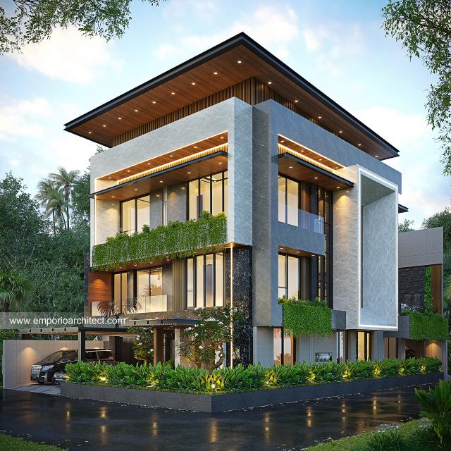 Desain Rumah Modern 3 Lantai Ibu RN di Jambi - Tampak Hook