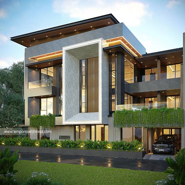 Desain Tampak Samping Rumah Modern 3 Lantai Ibu RN di Jambi