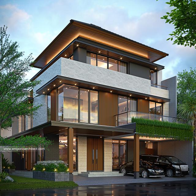 Desain Rumah Modern 3 Lantai Ibu SL di Tangerang Selatan - Tampak Hook