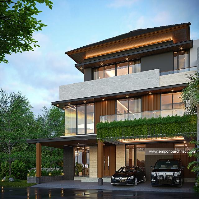 Desain Tampak Depan Rumah Modern 3 Lantai Ibu SL di Tangerang Selatan