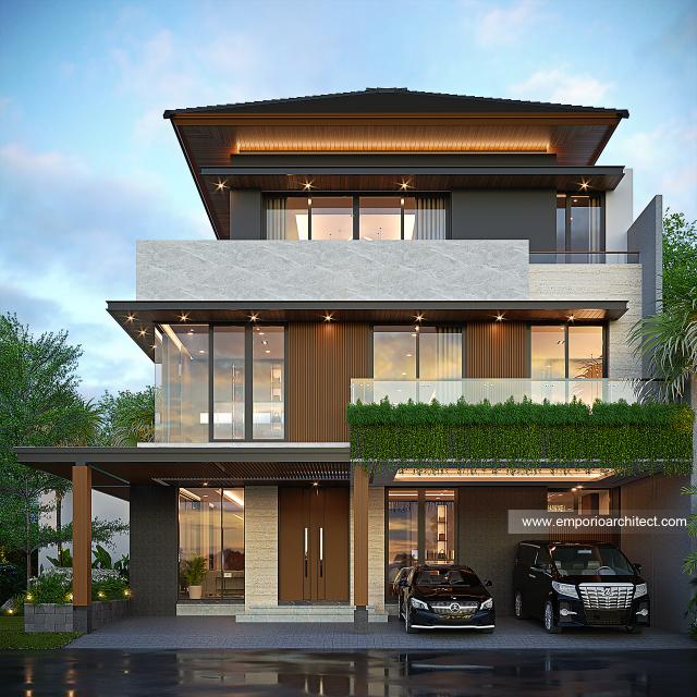 Desain Tampak Depan 2 Rumah Modern 3 Lantai Ibu SL di Tangerang Selatan