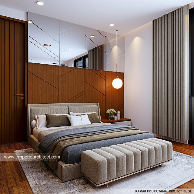 Desain Kamar Tidur Utama Rumah Modern 3 Lantai Ibu SL di Tangerang Selatan