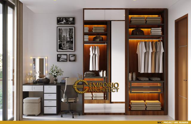 Desain Walk In Closet Rumah Modern 3 Lantai Bapak IRW di Jakarta