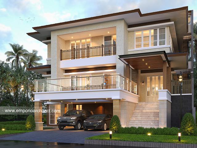 Desain Rumah Modern 3 Lantai Ibu L di Tangerang Selatan, Banten - Tampak Depan