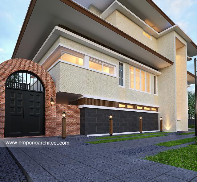 Desain Tampak Detail Samping Rumah Modern 3 Lantai Ibu L di Tangerang Selatan, Banten