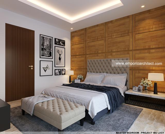 Desain Kamar Tidur Utama Rumah Modern 3 Lantai Ibu L di Tangerang Selatan, Banten