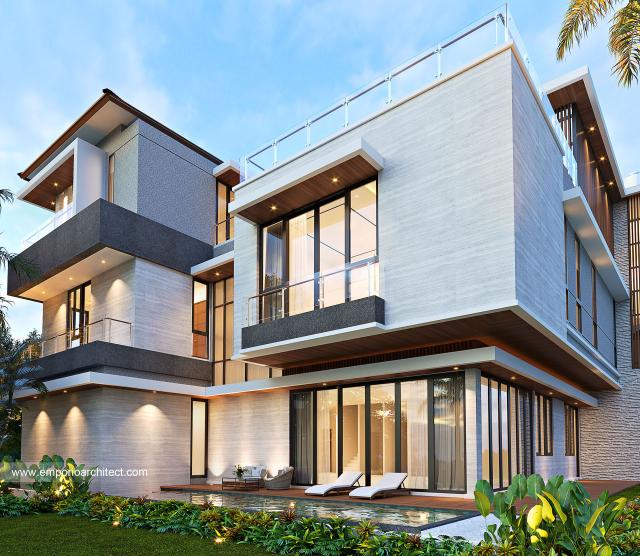 Desain Tampak Belakang Rumah Modern 3 Lantai Ibu FFG di Jakarta Barat