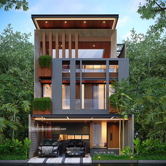 Desain Tampak Depan 3 Rumah Modern 3 Lantai Bapak JK di BSD, Tangerang Selatan