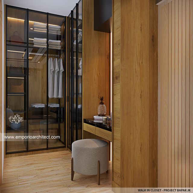 Desain Walk In Closet Rumah Modern 3 Lantai Bapak JK di BSD, Tangerang Selatan