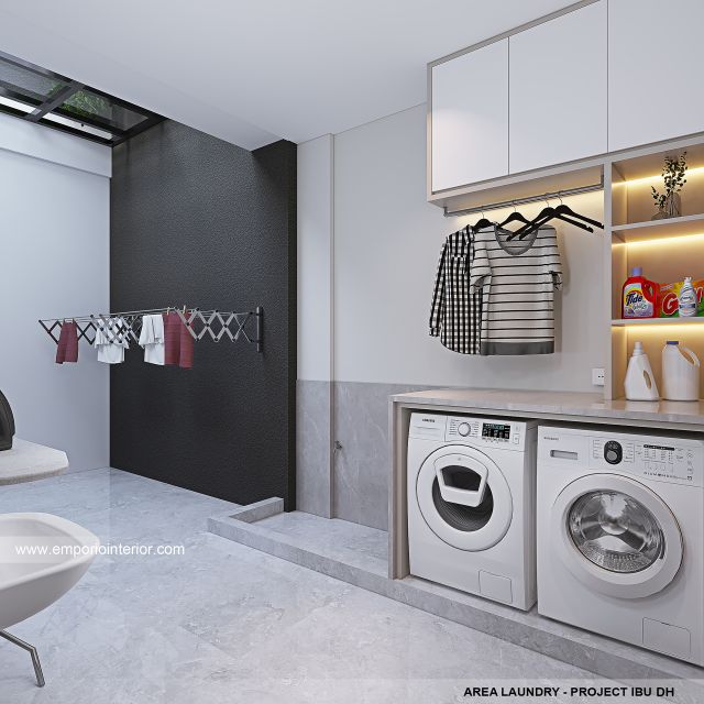 Desain Area Laundry Rumah Modern 3 Lantai Bapak YS dan Ibu DH di Jakarta