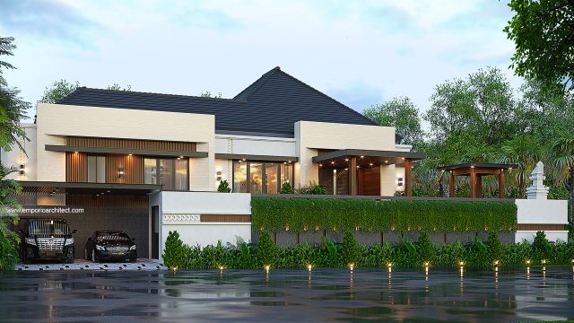 Desain Tampak Depan 2 Rumah Modern 3 Lantai Bapak YS dan Ibu DH di Jakarta