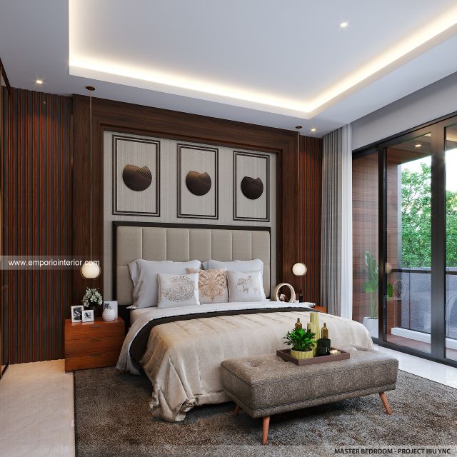 Desain Kamar Tidur Utama Rumah Modern 3 Lantai Ibu YNC di Jakarta