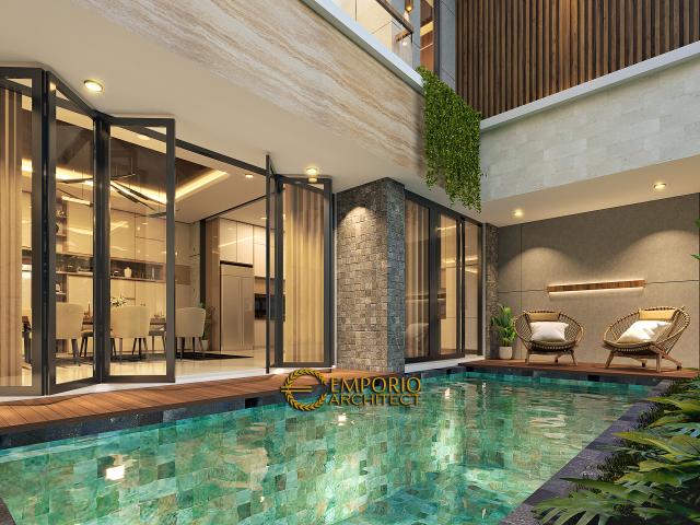 Desain Tampak Detail Belakang Rumah Modern 3 Lantai Ibu Anya di Jakarta