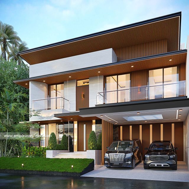 Desain Tampak Depan Rumah Modern 3 Lantai Ibu SBR di Semarang