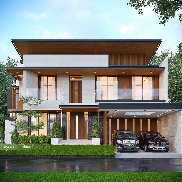 Desain Tampak Depan 2 Rumah Modern 3 Lantai Ibu SBR di Semarang