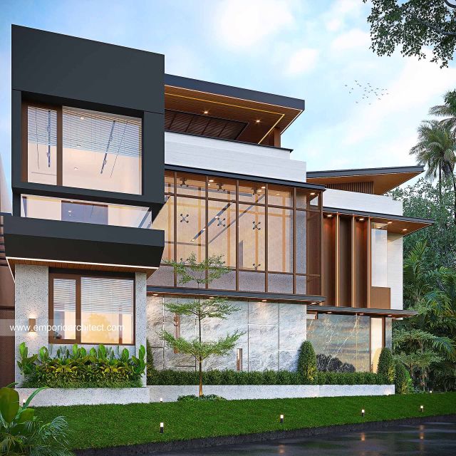 Desain Tampak Samping Rumah Modern 3 Lantai Ibu SBR di Semarang