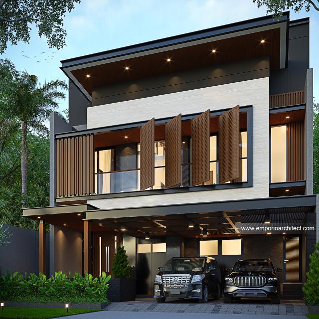 Desain Tampak Depan 3 Rumah Modern 3 Lantai Ibu ST (Prastria House) di Mojokerto