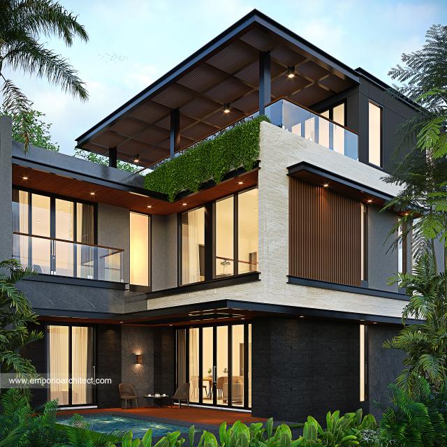 Desain Tampak Belakang Rumah Modern 3 Lantai Ibu ST (Prastria House) di Mojokerto