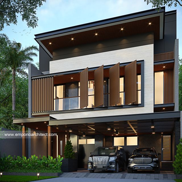 Desain Tampak Depan 3 Rumah Modern 3 Lantai Ibu ST (Prastria House) di Mojokerto