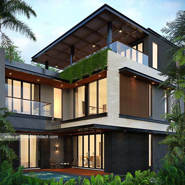 Desain Tampak Belakang Rumah Modern 3 Lantai Ibu ST (Prastria House) di Mojokerto